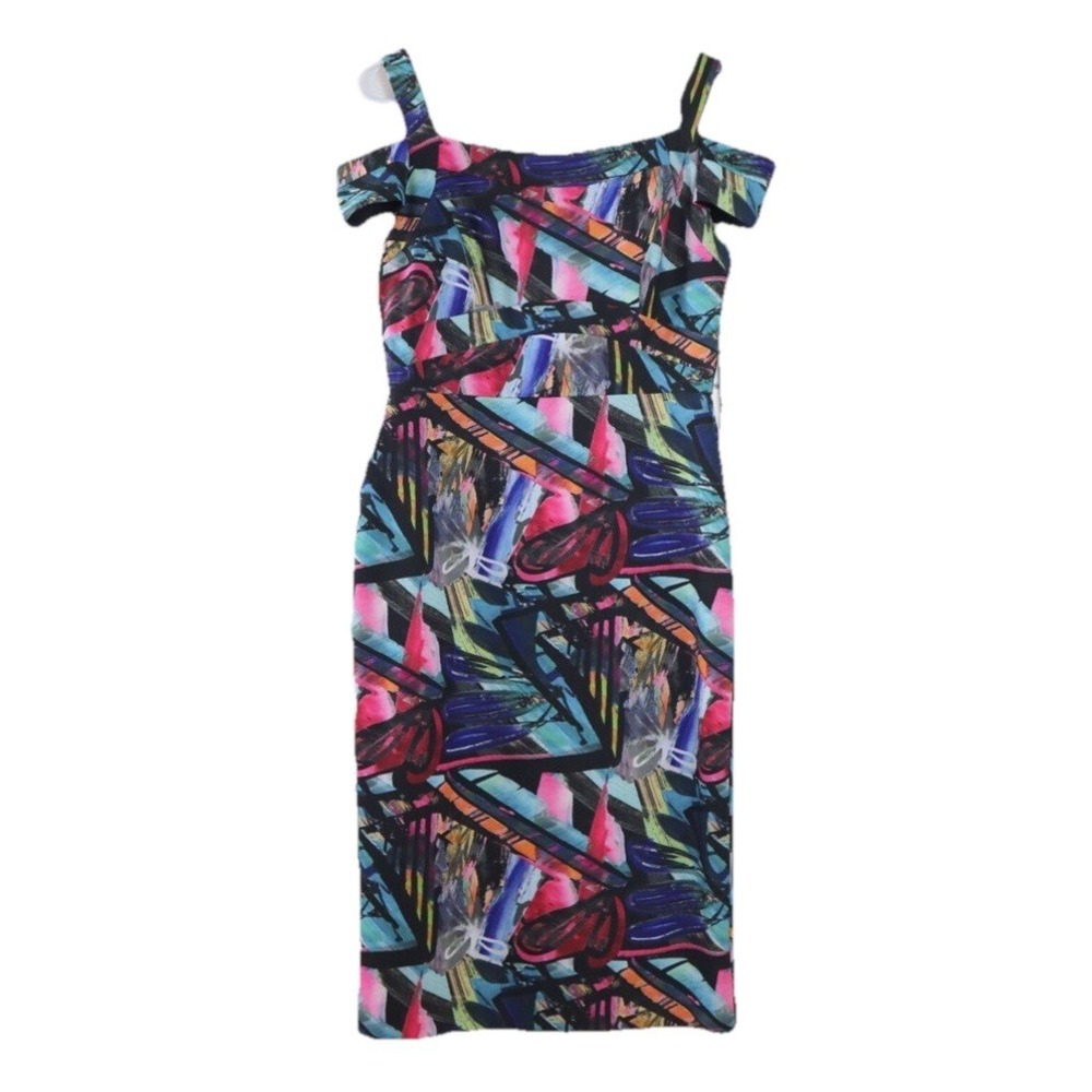 NICOLE MILLER New York NWT $128 Abstract Art Print Cold Shoulder Dress Size 10